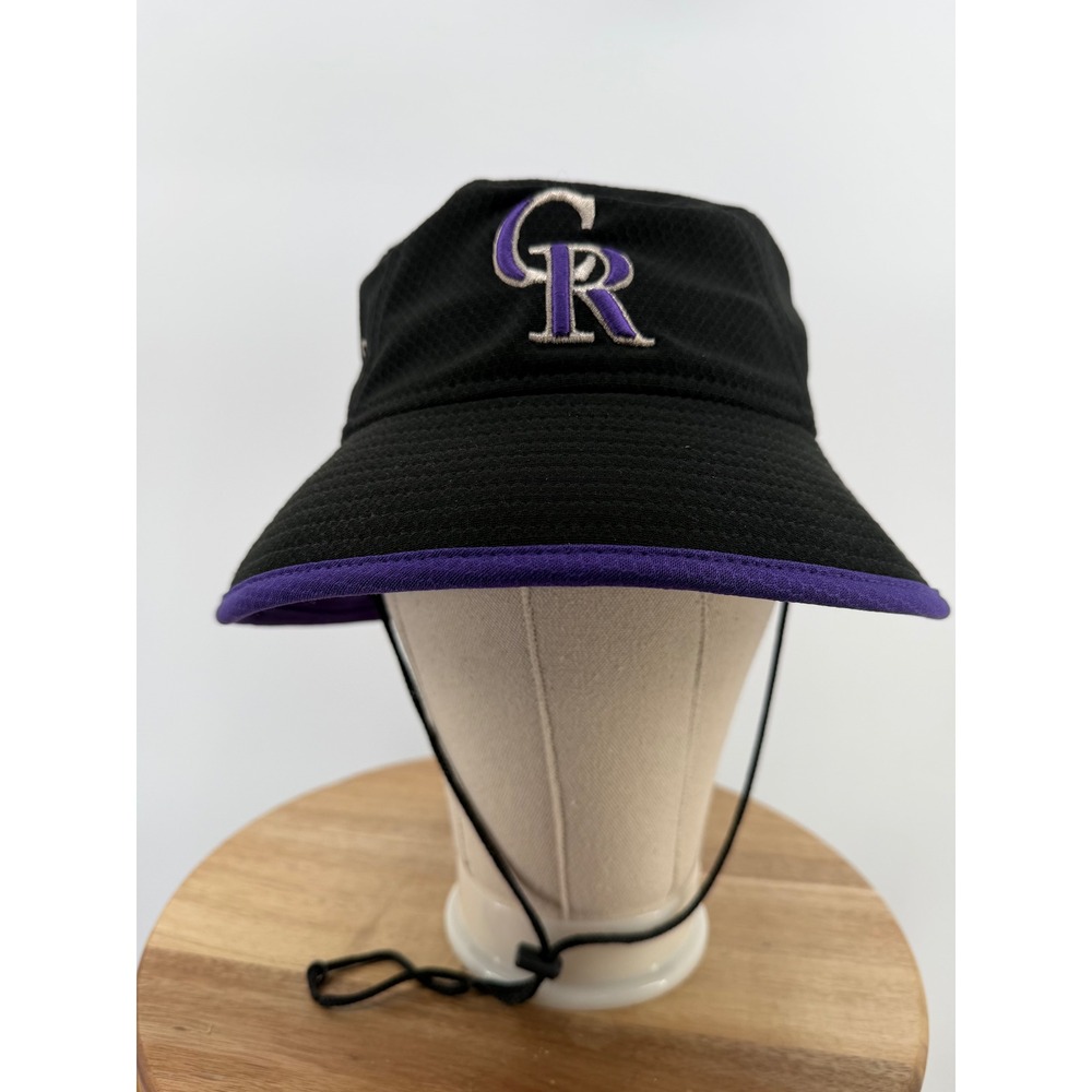New Era Colorado Rockies MLB Bucket Hat Black Purple Adjustable Chin Strap OSFM